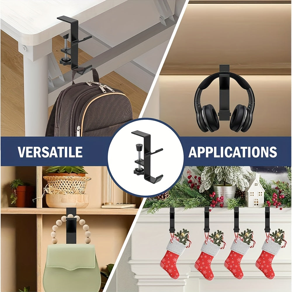 Set of 4 Adjustable Aluminum Fireplace Stocking Hooks for Holiday Decor and Home Organization