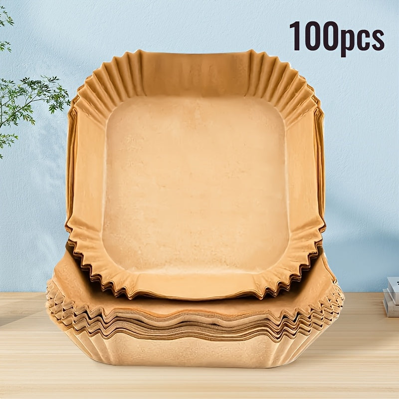 Non-Stick Silikon Qog'oz Havo Fryer Qoplamalari - 50/100 Ta'lim: Oziq-ovqat uchun xavfsiz, Tozalash oson, Joyni tejovchi, Pechda xavfsiz foydalanish uchun bir martalik pishirish varaqalari.