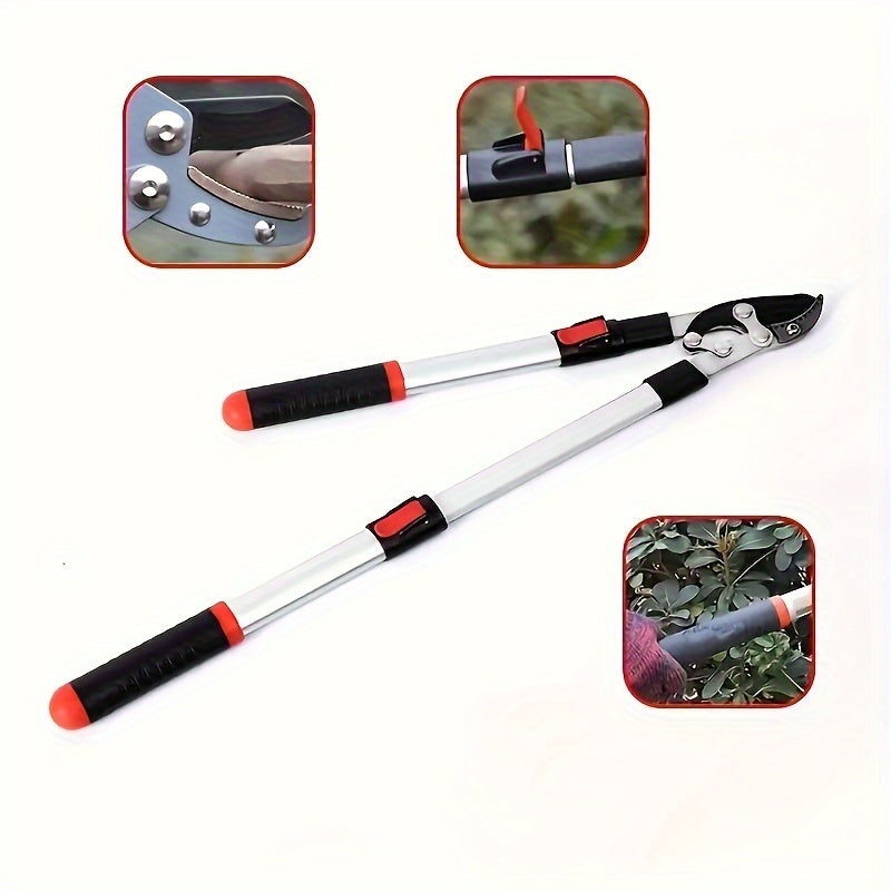 Tijeras de poda de acero aleado extensible con empuñadura ergonómica para ramas gruesas