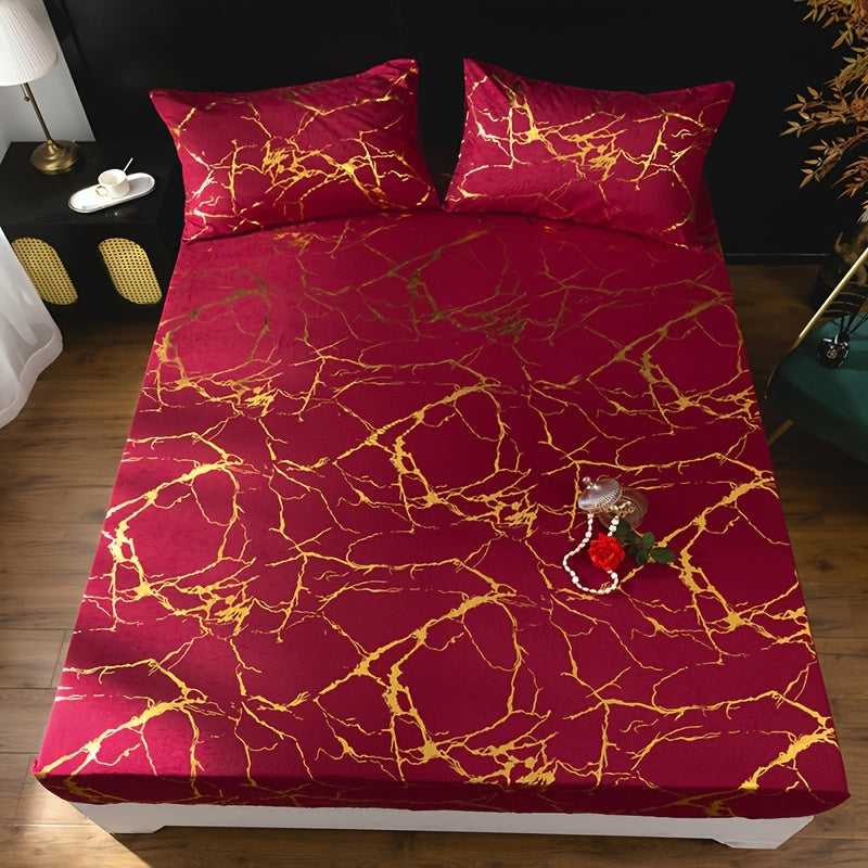 3-Piece Bedding Set with Gold Foil Textured Design Breathable Polyester for Bedroom or Guest Room