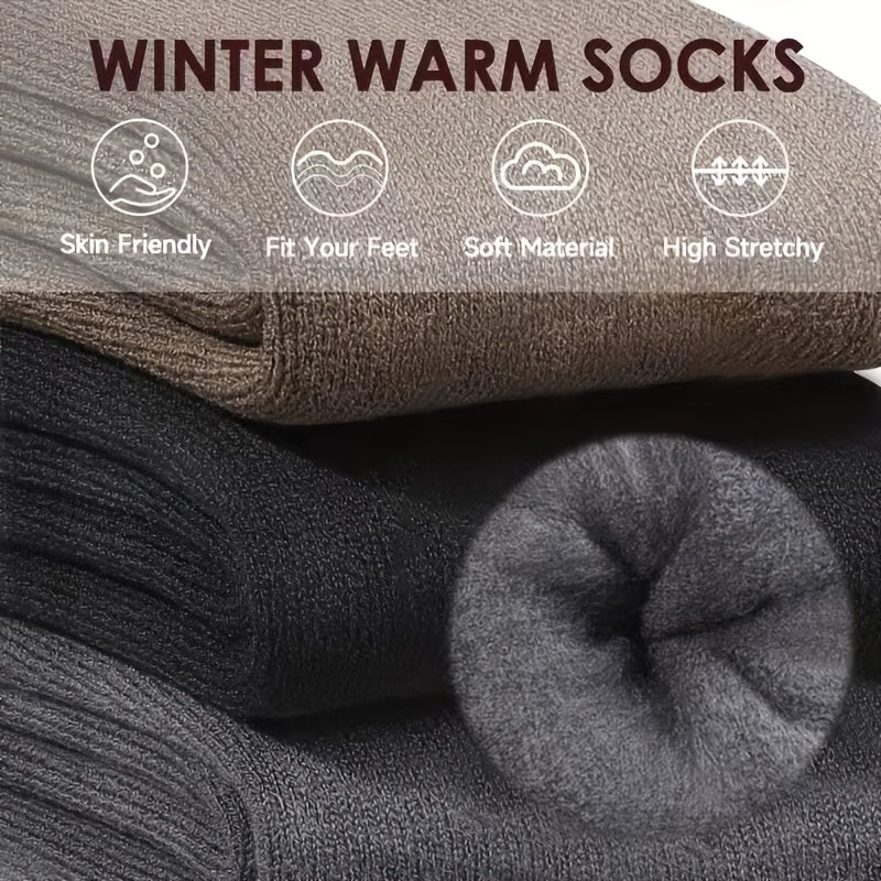 Men's Winter Crew Socks 3 Pairs Thick Wool Blend for Hiking Boots