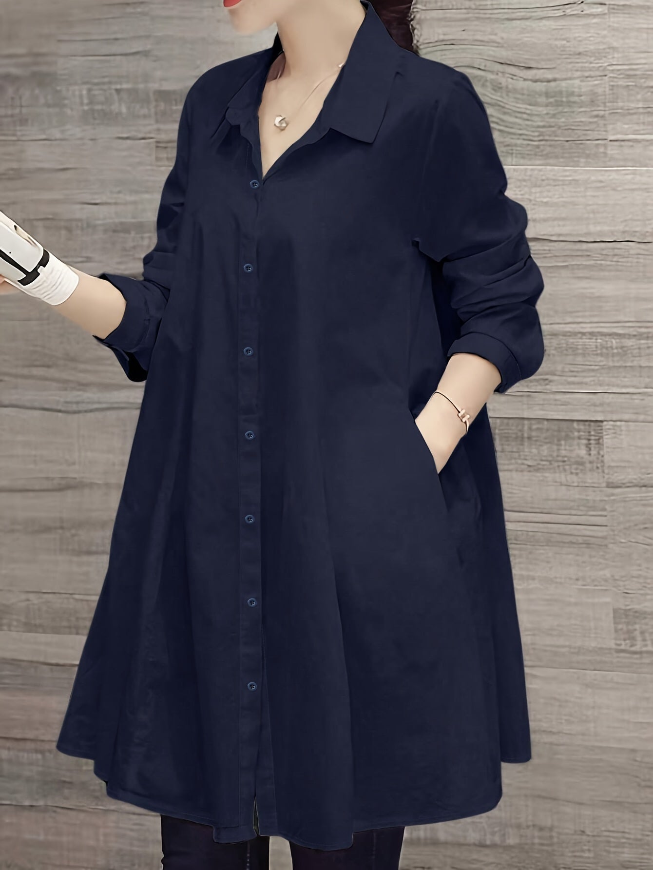Plus Size Women's Casual Long Sleeve Button-Up Shirt Polyester Solid Color Collared