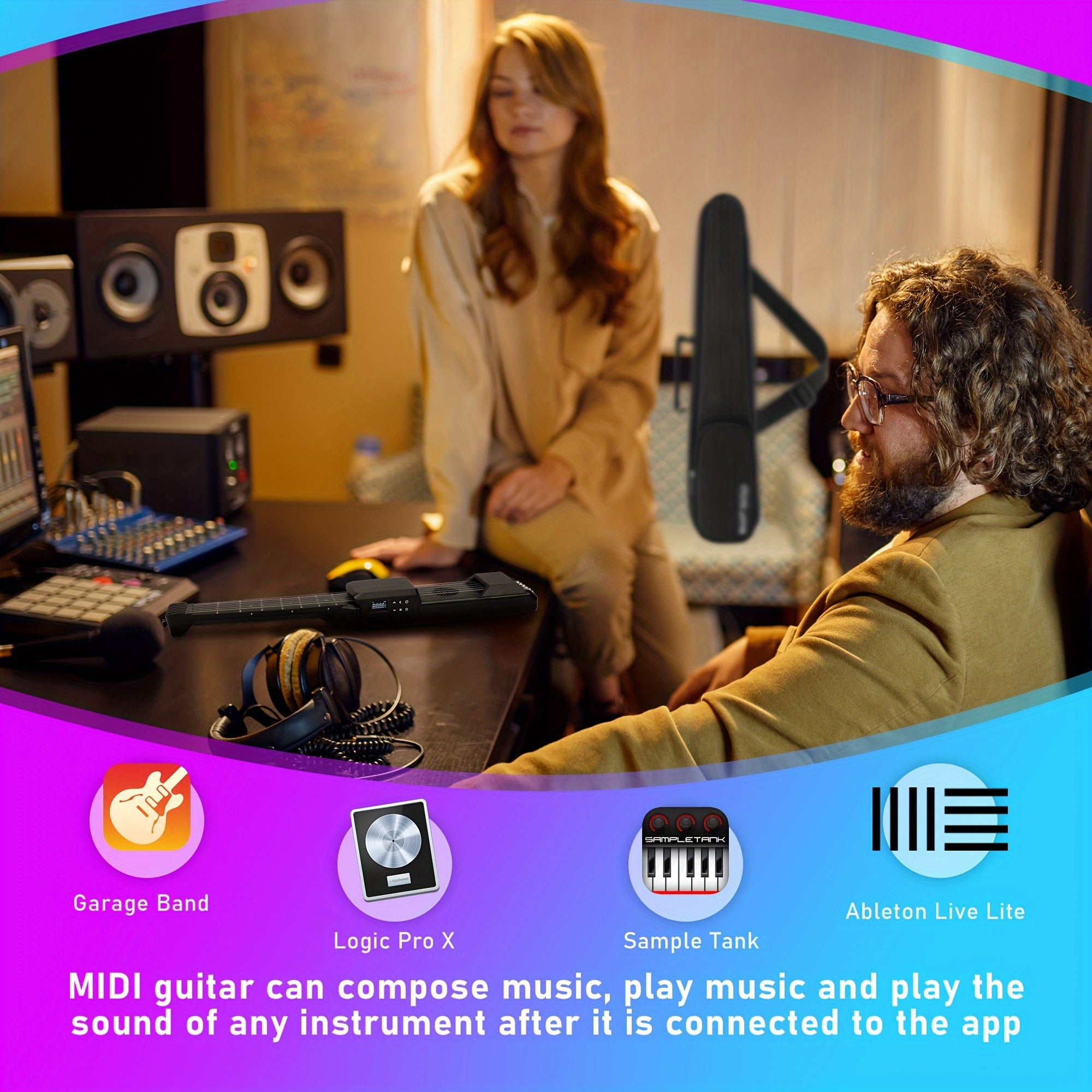 Portable Smart Acoustic Electric Guitar with AI LCD Screen, USB Charging, Includes Strap and Case