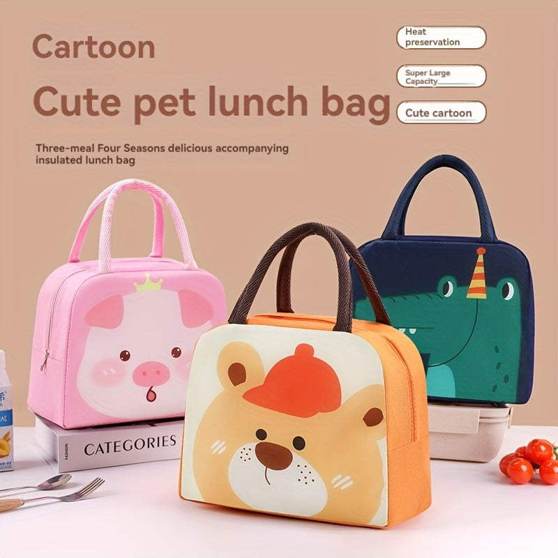 Insulated Lunch Bag Waterproof Oxford Fabric Cute Cartoon Pig Bear Dinosaur