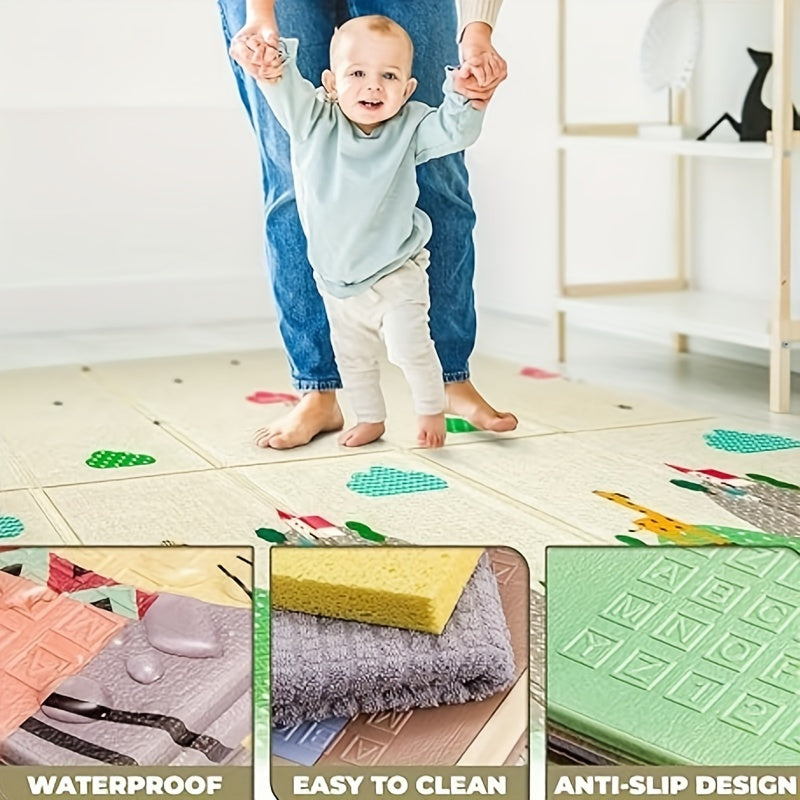 Cartoon Play Mat for Kids Thick Waterproof Double-Sided Floor and Crawling Area Rug