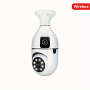Wireless Dual-Camera Security Bulb with 360° Panoramic View Night Vision Motion Detection Two-Way Audio
