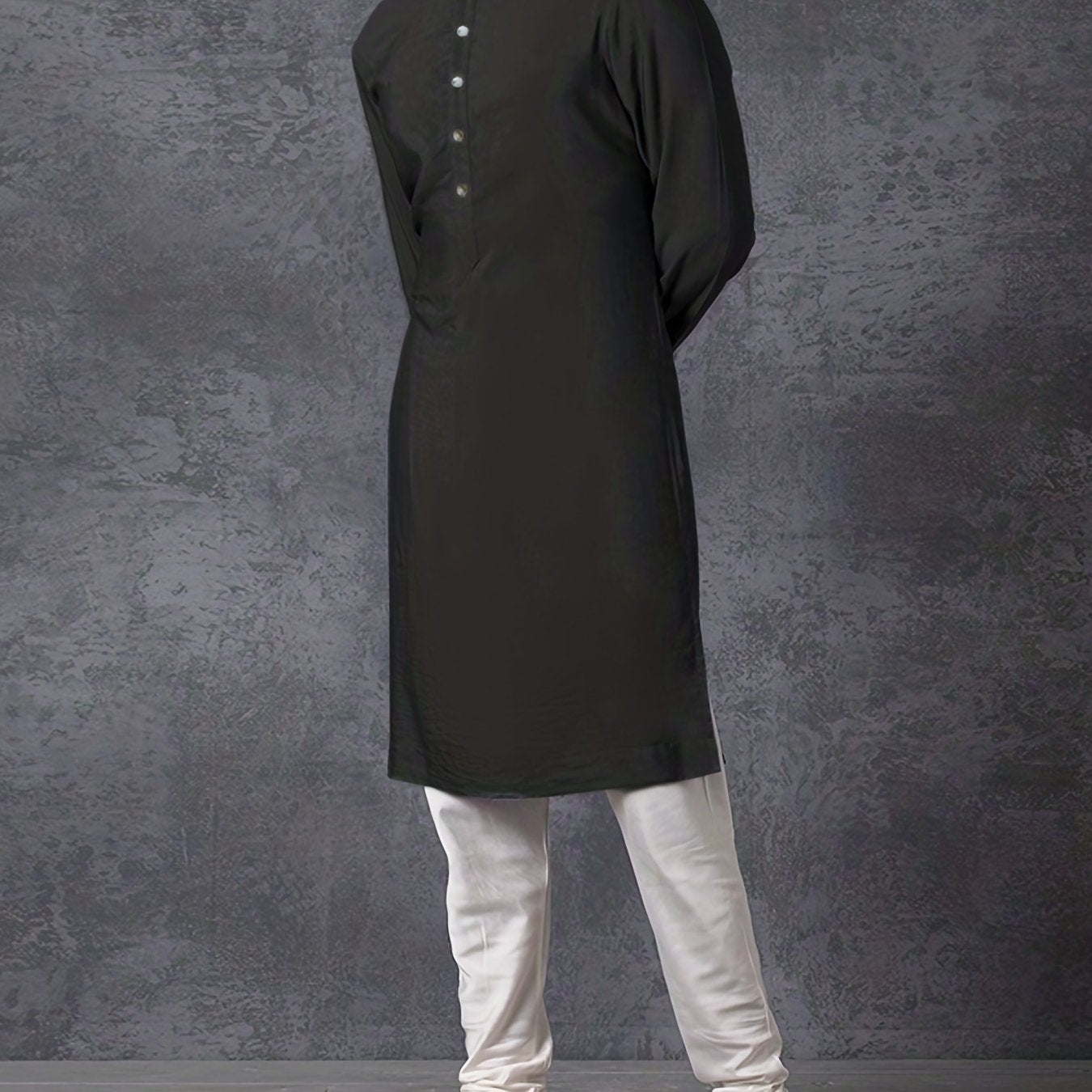 Ramazon Plus O'lchamdagi Erkaklar Uzoq Yengli Ko'ylak Norasmiy Ko'cha Kiymishi, Mustahkam Rangli Turg'un Yaka Kaftan Erkaklar Kiymishi