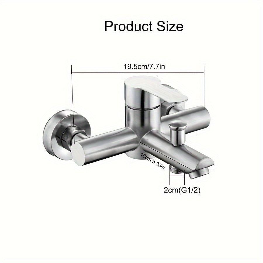 304 Stainless Steel Shower Faucet with Two-Way Water Mixing Valve Wall Mount Bathtub