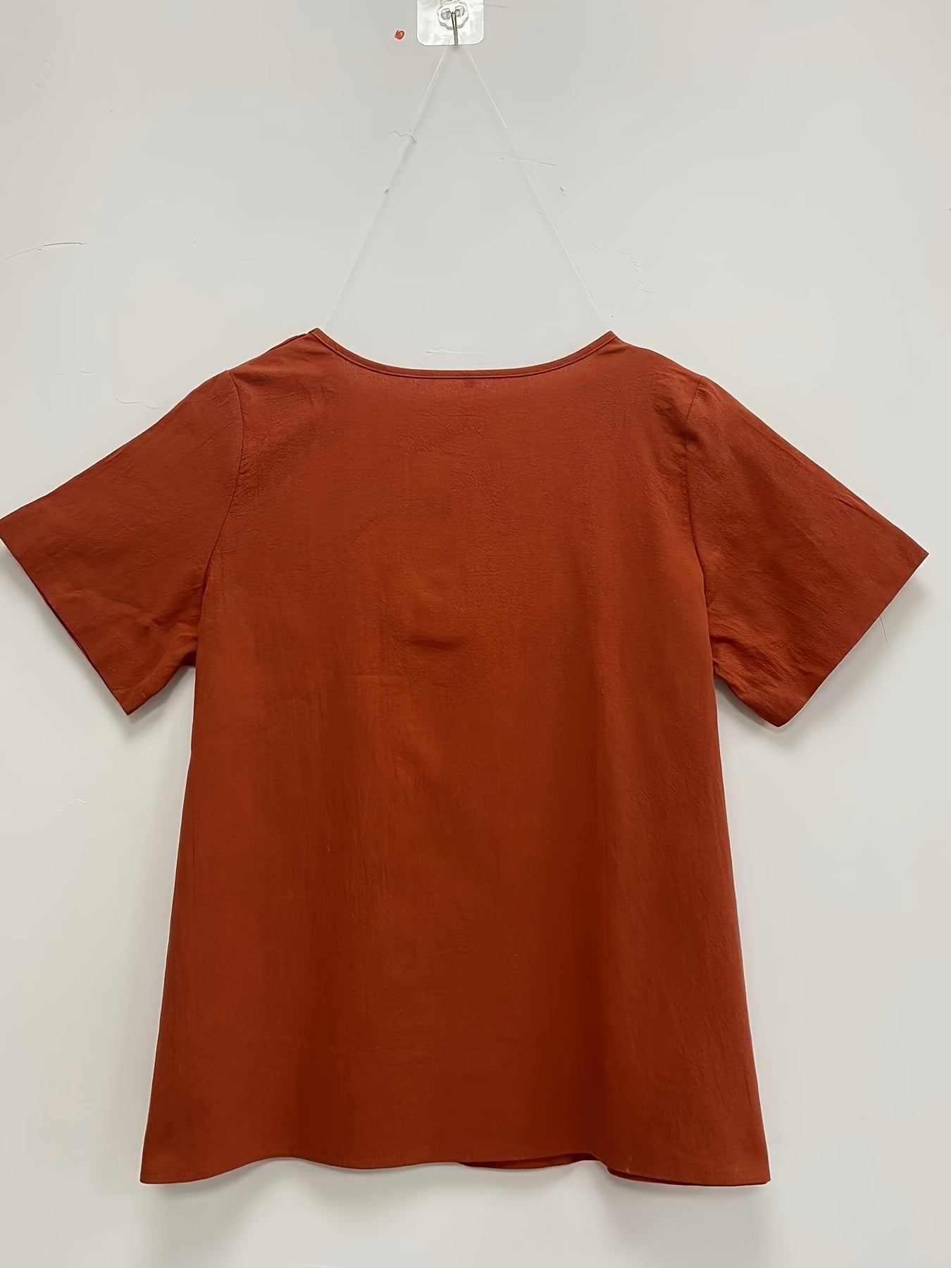 Plus Size Women's Cotton Short Sleeve Shirt Summer Loose Fit Solid Color Casual Top