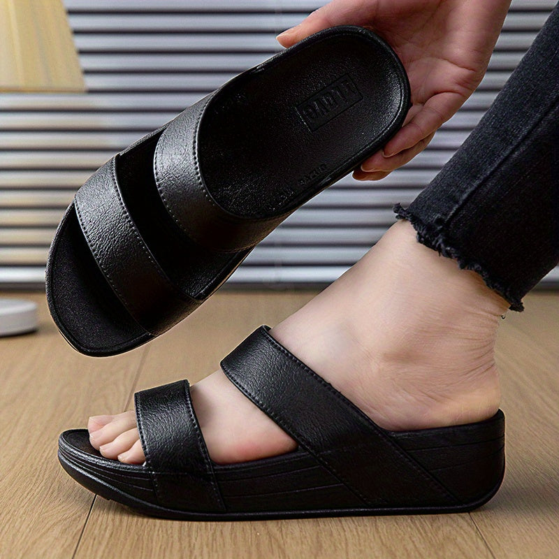 Women's Summer Slide Sandals Beige PVC Non-Slip Open Toe Casual