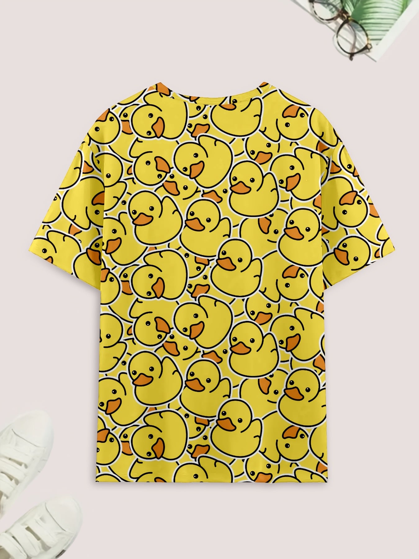 Short Sleeve Duck Print Pajama Set with Crew Neck Top and Shorts