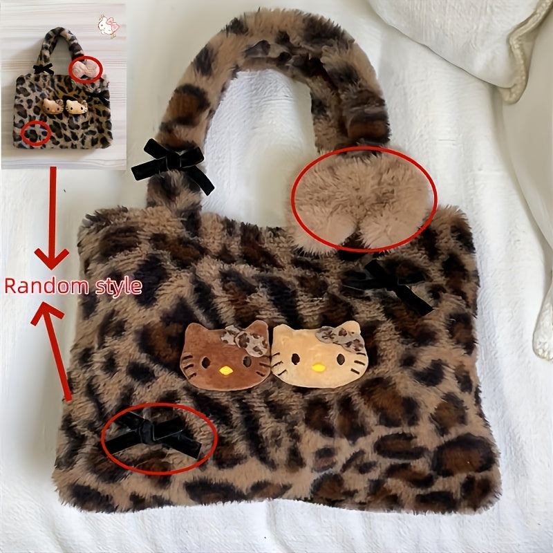 Xayrli Kitty yumshoq sumka, ayollar uchun leopard bosma to'qilgan mato bilan