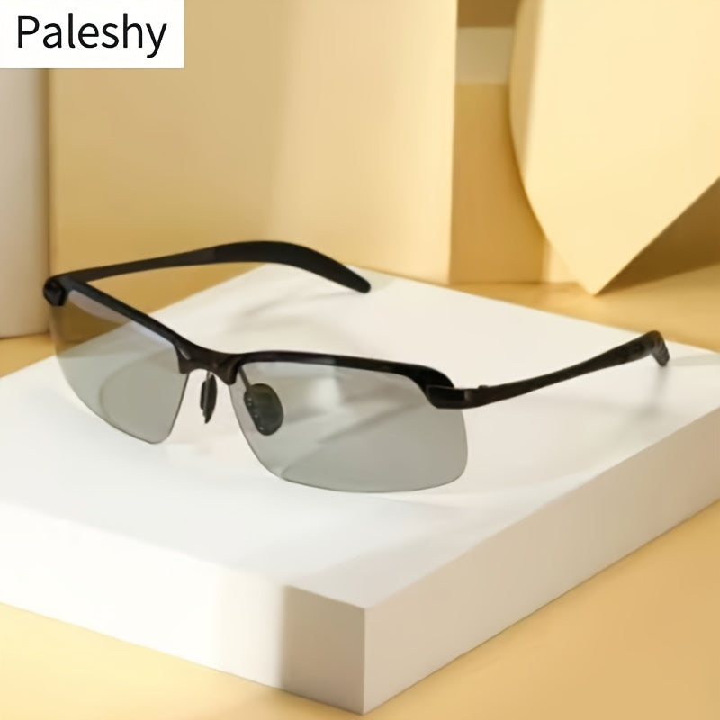 Unisex Photochromic Plastic Half-Rim Sunglasses for Outdoor Activities