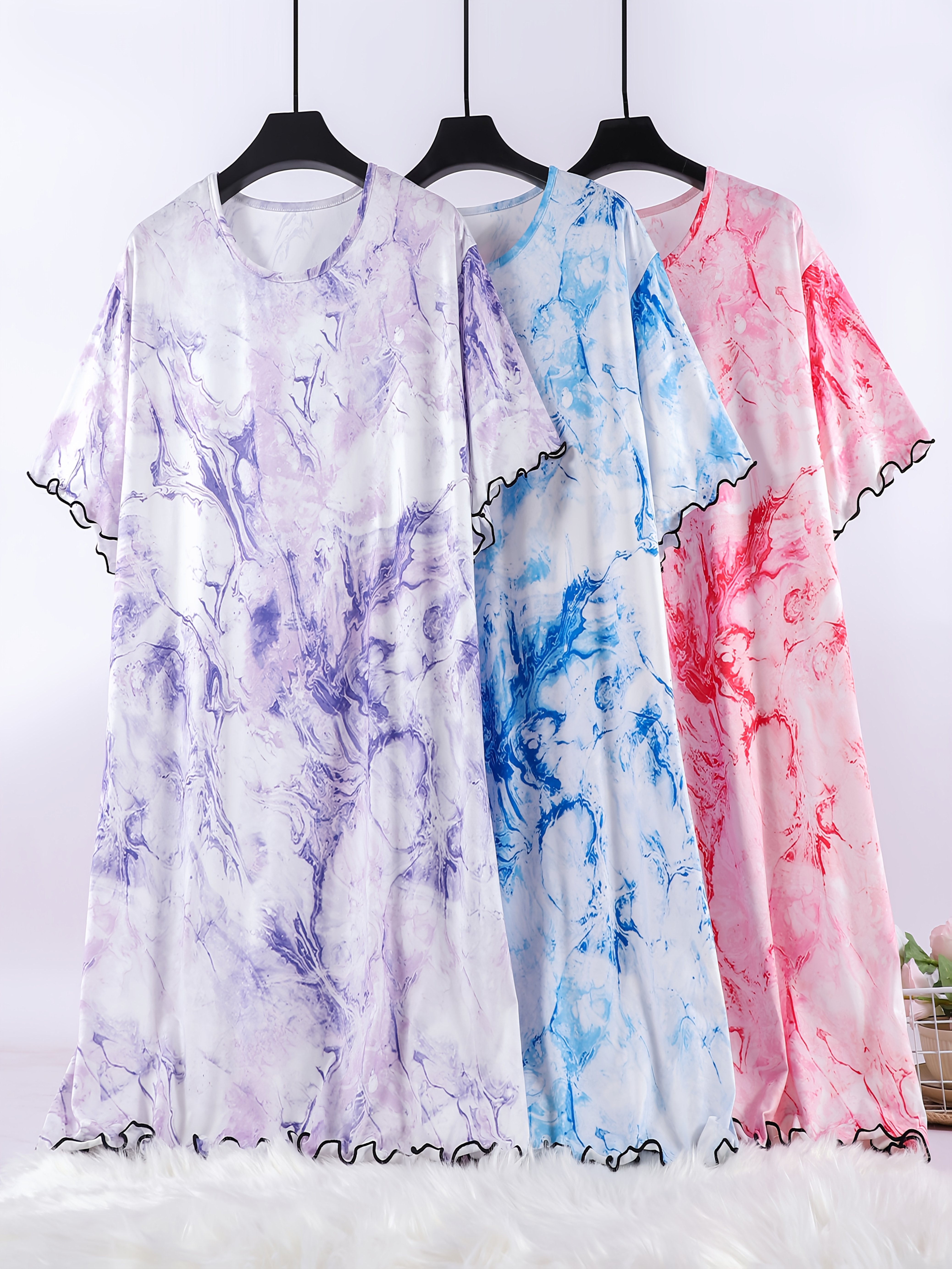 Женские летние ночные платья 3 шт. с узлом и рюшами, большой размер, дышащие