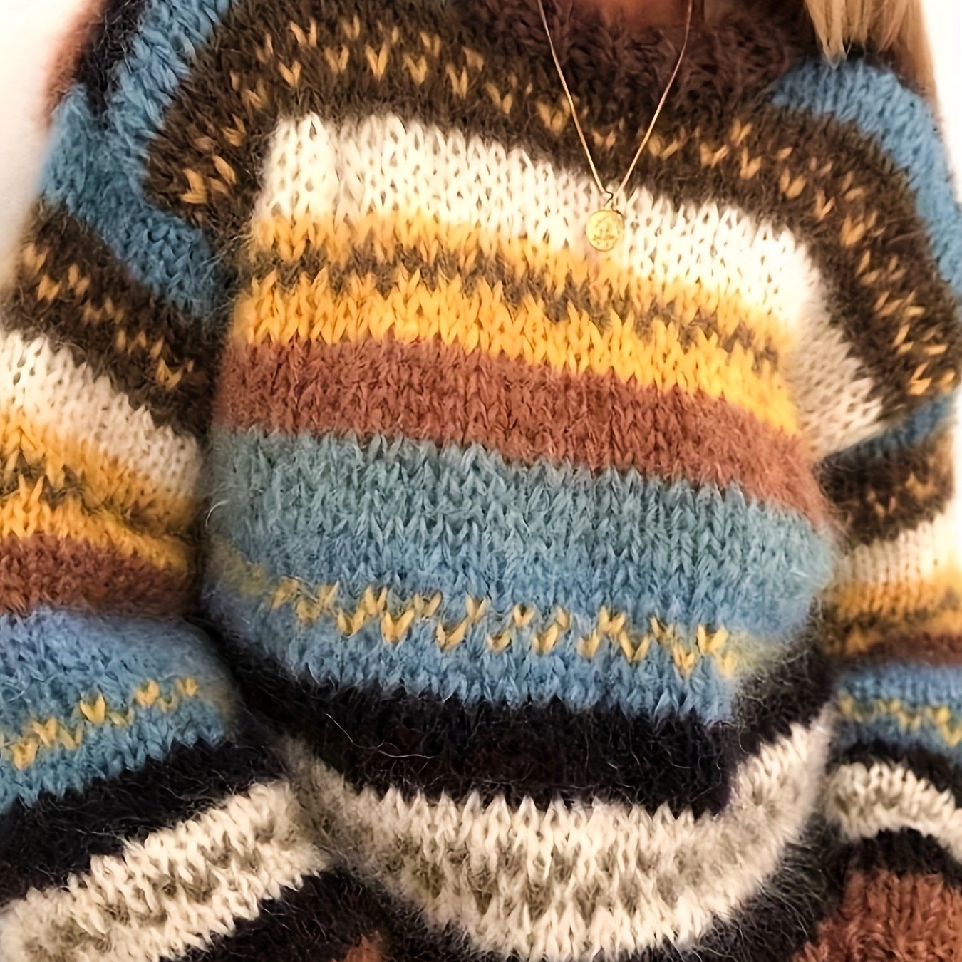 Women's Color Block Striped High Neck Sweater Long Sleeve Pullover