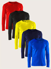 Conjunto de 5 camisetas deportivas de manga larga para hombre, transpirables, de secado rápido y tallas grandes