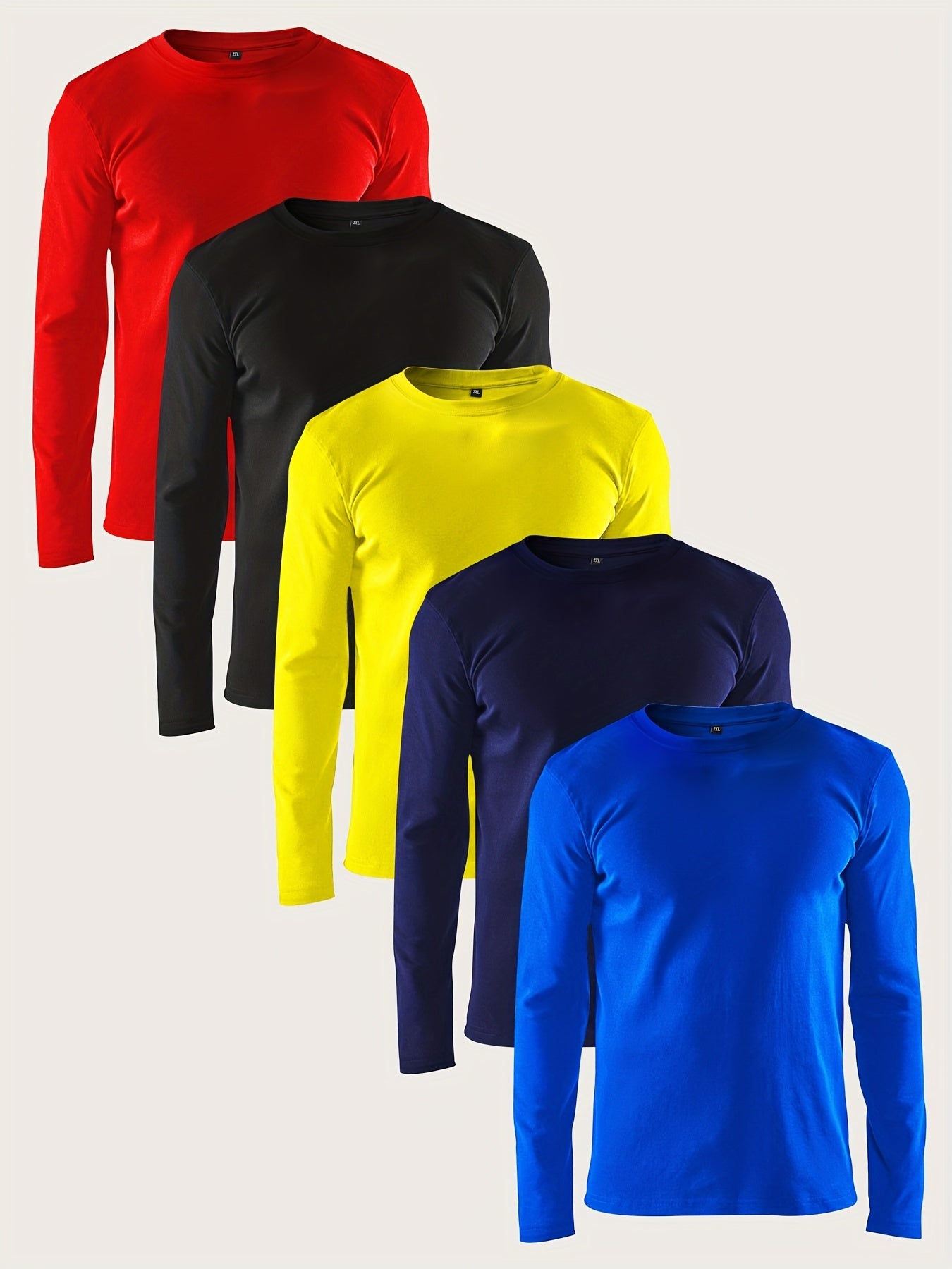 Conjunto de 5 camisetas deportivas de manga larga para hombre, transpirables, de secado rápido y tallas grandes