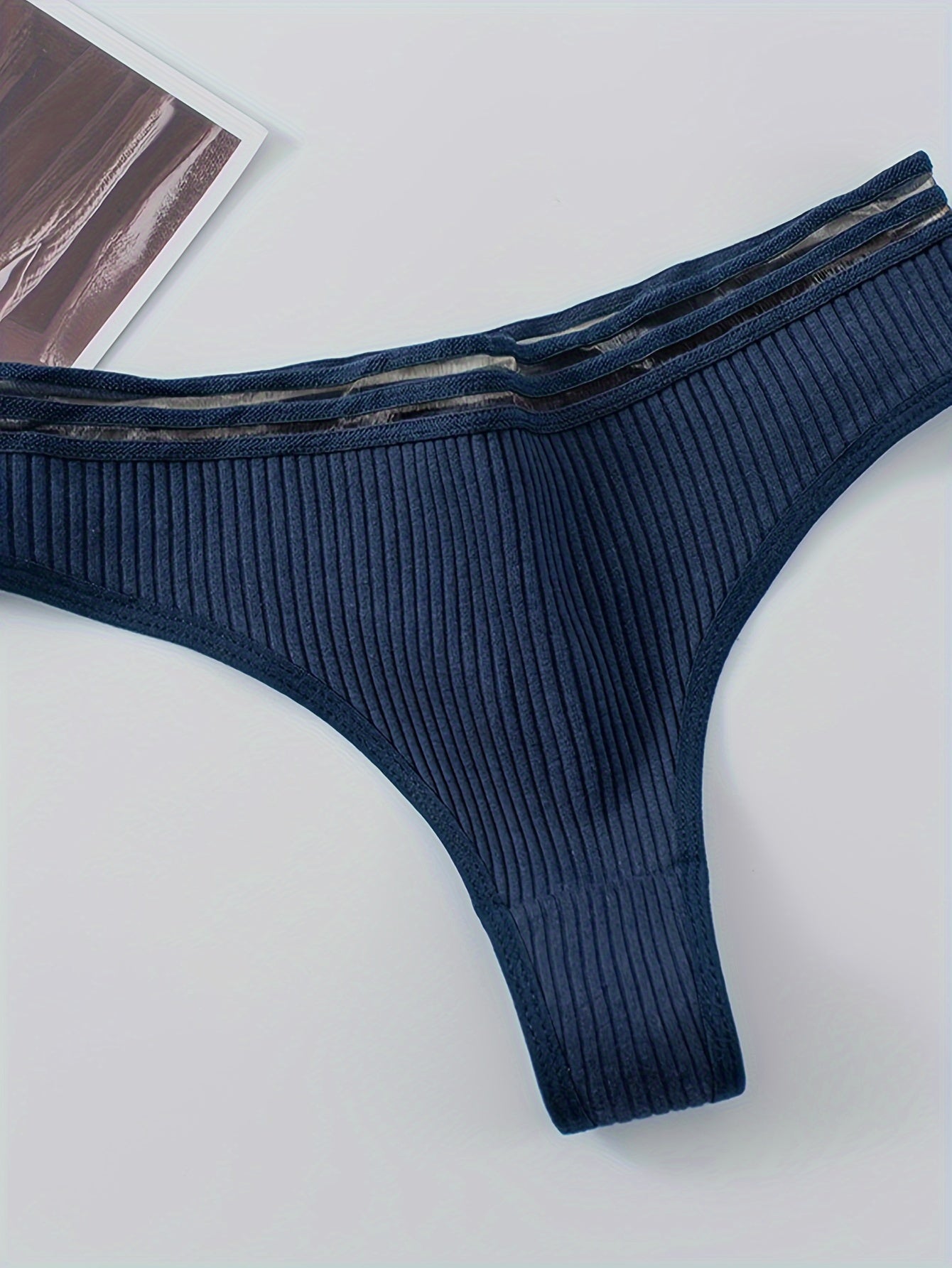 Women's Ribbed Cotton Thongs with 6 Stripes Low Rise Intimates