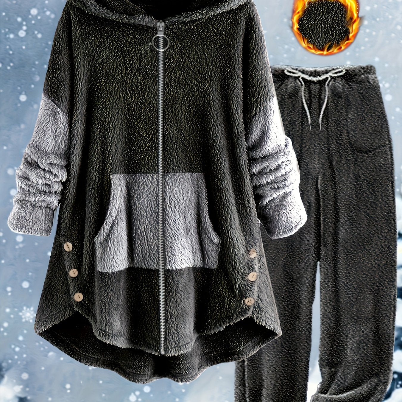 Kapushonli kundalik polyester Lash to'plamlari, cho'ntakli, bir rangli, cho'zilmaydigan to'qimachilik mato