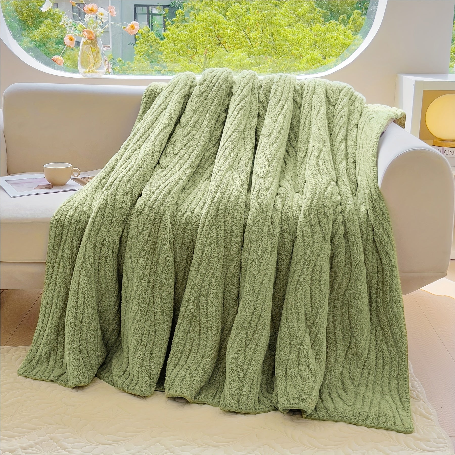 Fleece Jacquard Blanket Solid Color Warm Soft Couch Sofa Bed Travel Camping
