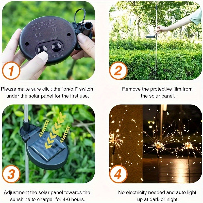Solar LED Lights with 8 Modes Firework Style Outdoor Waterproof 200-350 Lumens