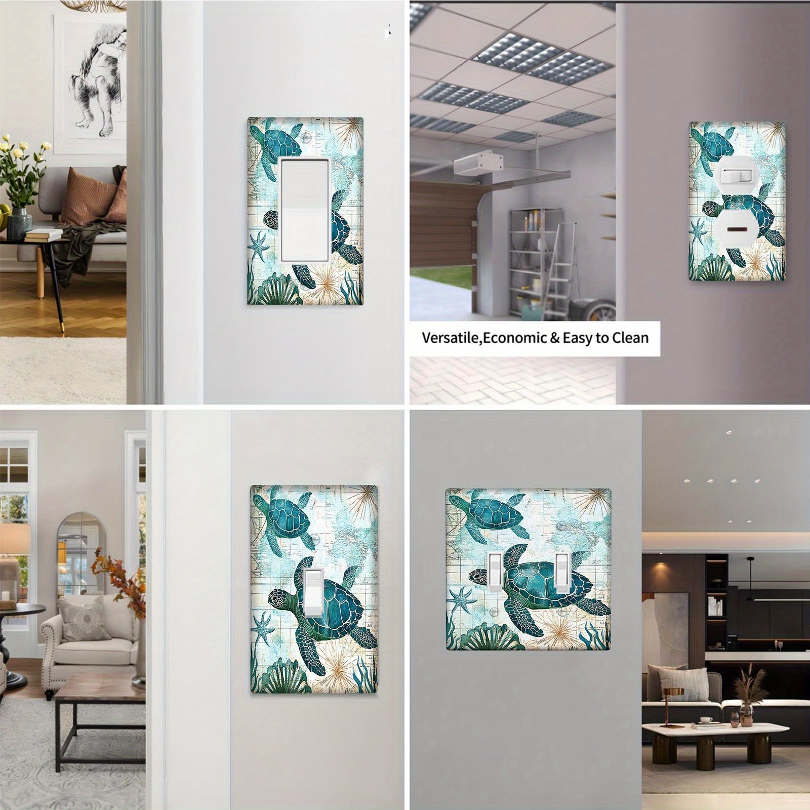 Sea Turtle and Octopus Decorative Light Switch Cover for Bathroom Bedroom Decor