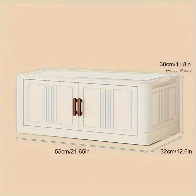 Plastic Storage Organizer with Wheels and Doors Large Capacity Stackable for Garage Basement and Playroom