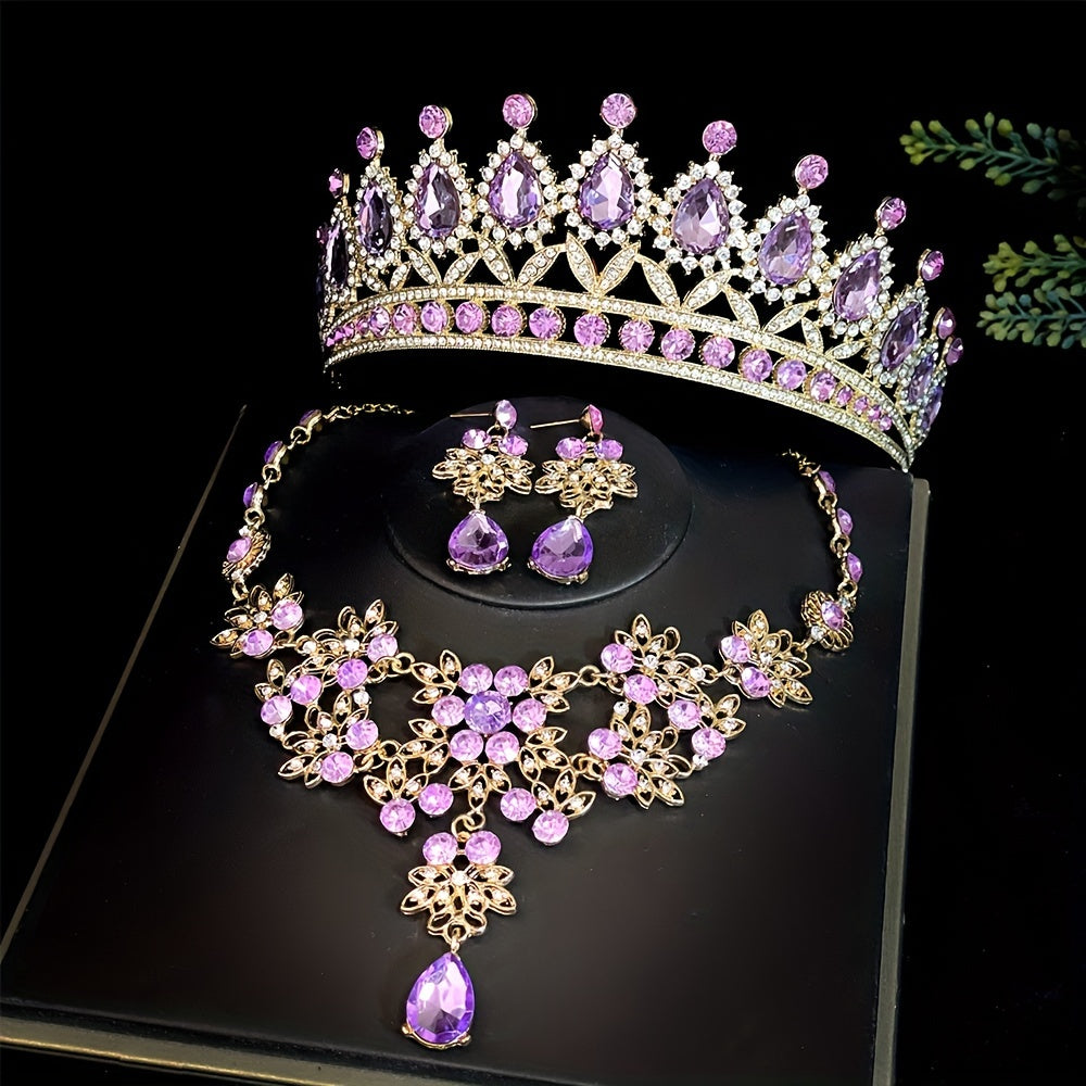 Bridal Jewelry Set Rhinestone Crown Necklace Earrings Wedding Prom Formal