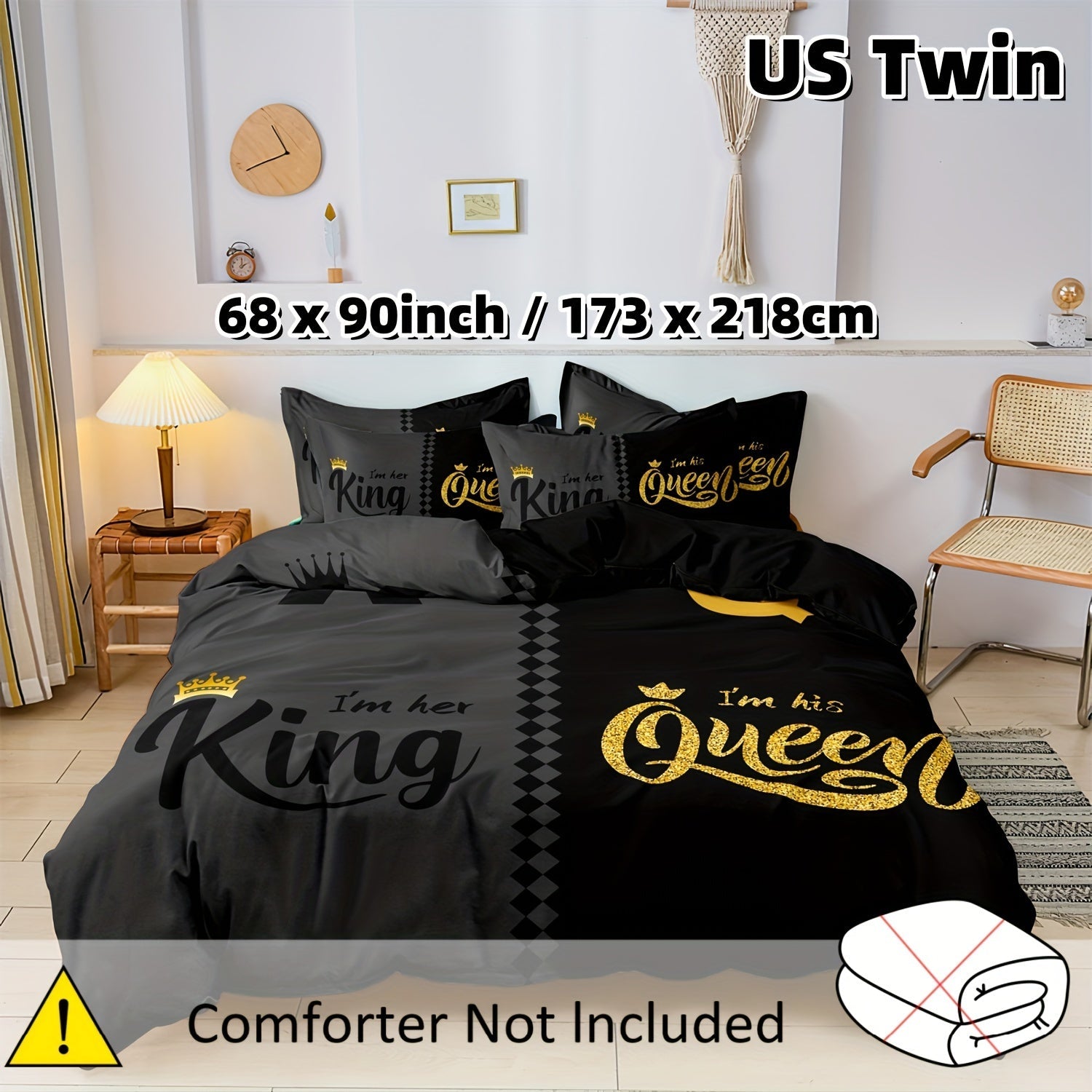 Valentine's Day Crown Duvet Cover Set Queen King 3 Piece Soft Polyester Breathable