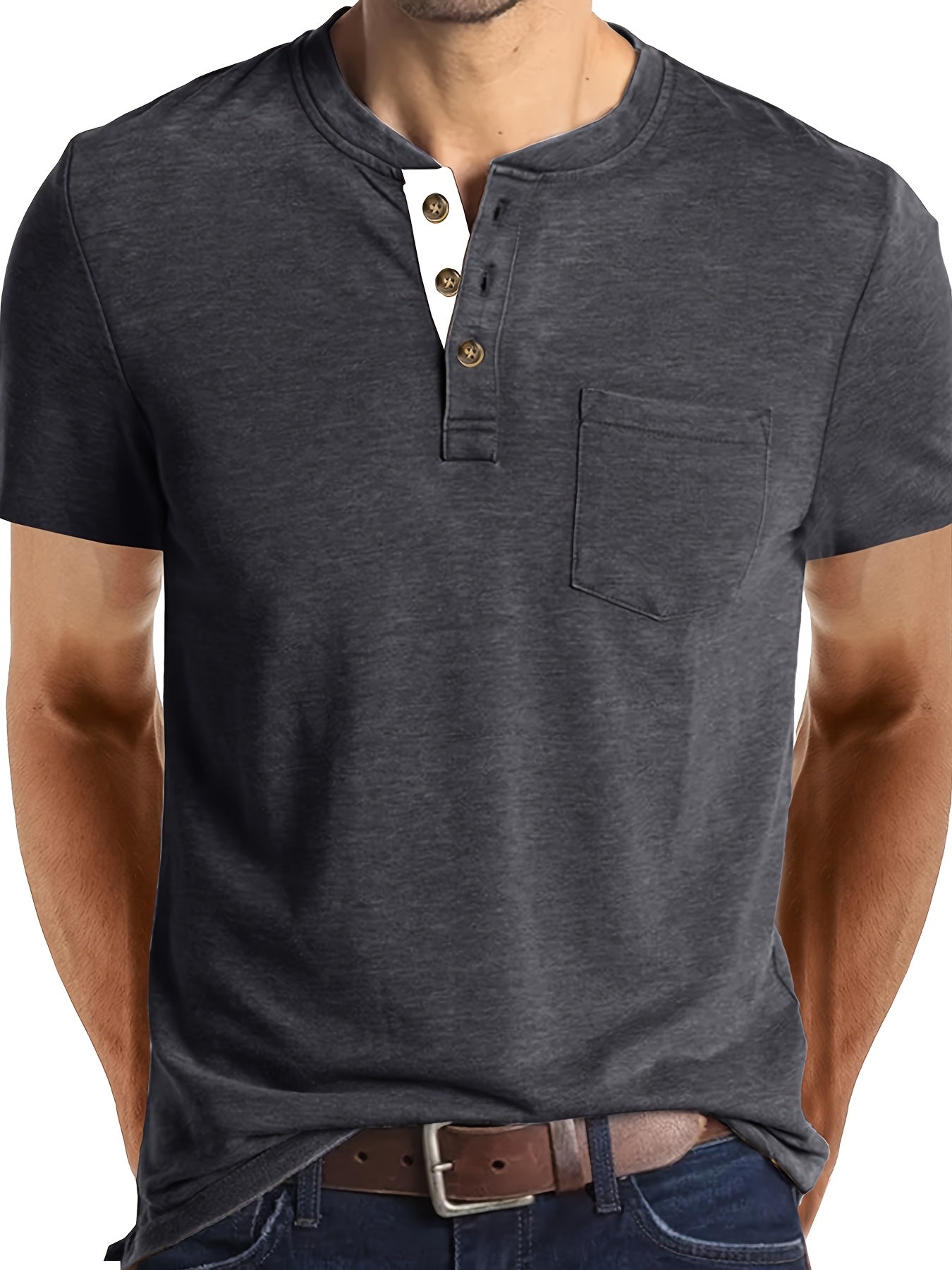 Мужская рубашка с коротким рукавом Henley большого размера, легкий полиэстеровый микс, весна-осень, повседневная