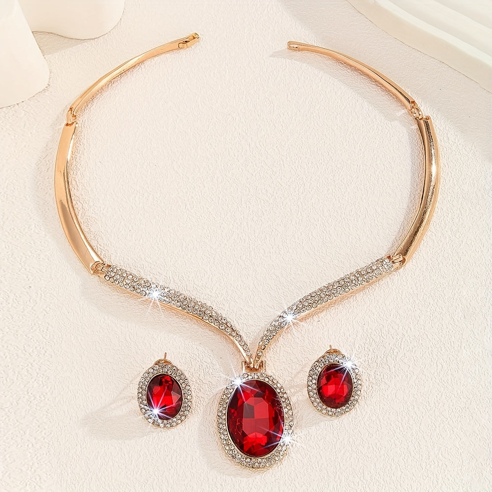 Women's Jewelry Set 2-Piece Middle Eastern Style Red Crystal Inlay Elegant for Daily Wear Parties Weddings
