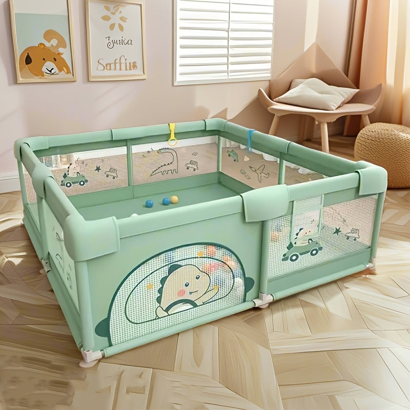 Green Metal Playpen for Kids Indoor Outdoor Safety Barrier with Anti-Slip Base