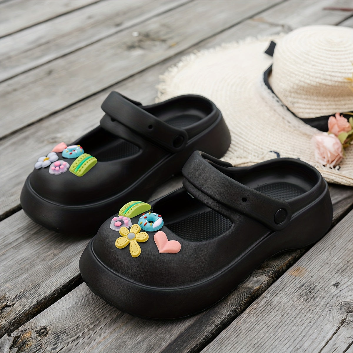 Women's EVA Slippers Summer Beach Shoes with Rotatable Back Strap, Anti-Slip Durable Sole