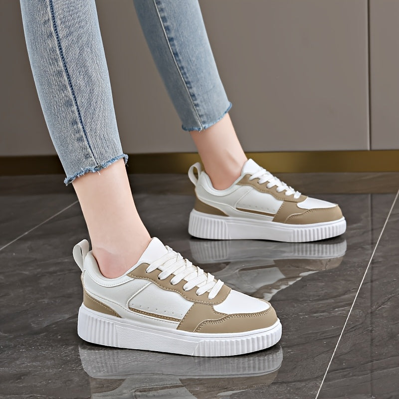 Women's Low-Top Skateboard Shoes Lace-Up Lightweight MD Sole Solid Fabric Upper