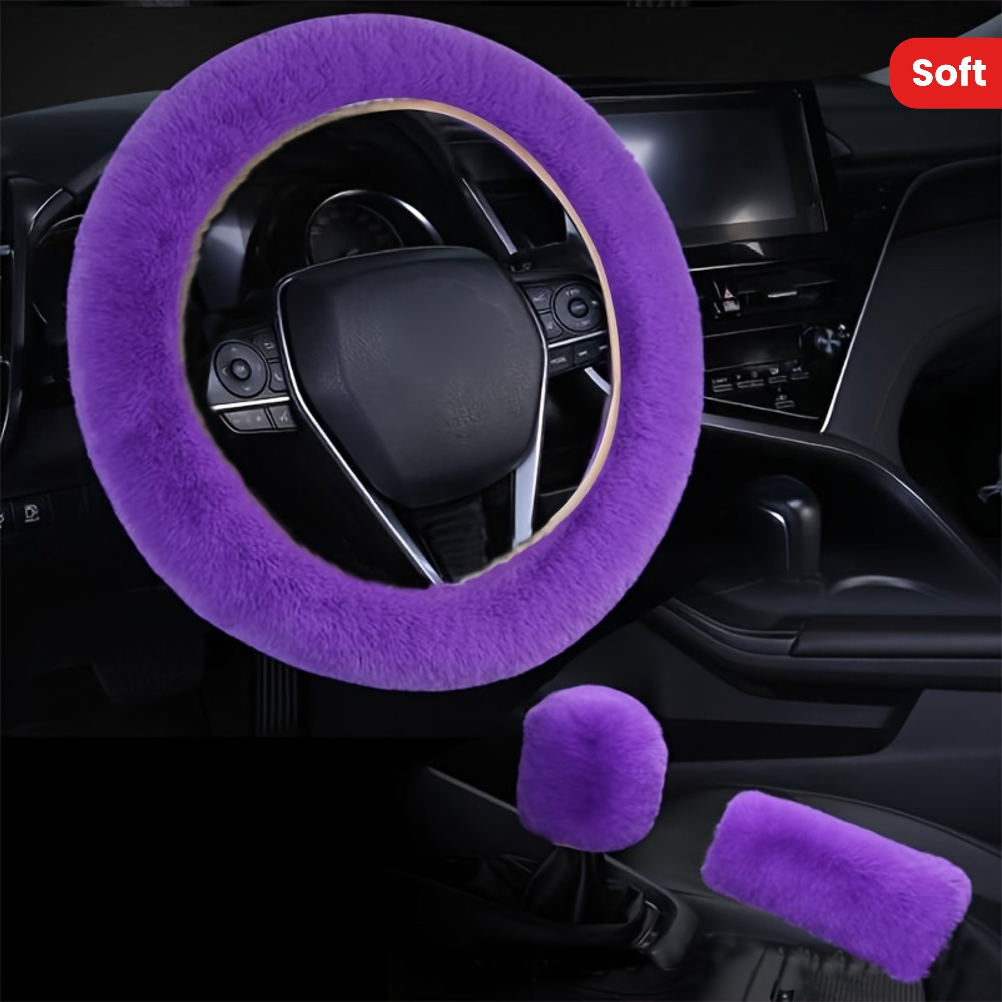 3pcs Winter Fur Plush Steering Wheel Covers Handbrake Gear Shift Fluffy Car SUV
