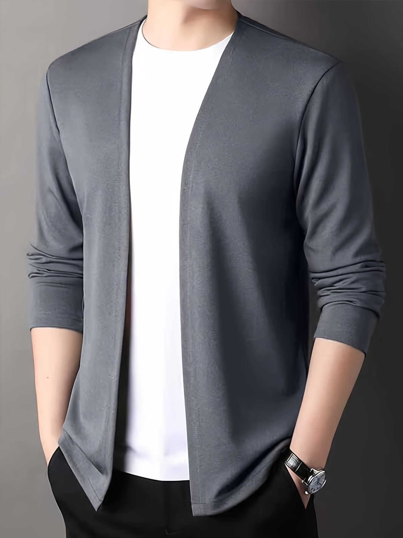 Men's Slim Fit Cardigan Long Sleeve Solid Knit Casual Autumn Spring Polyester