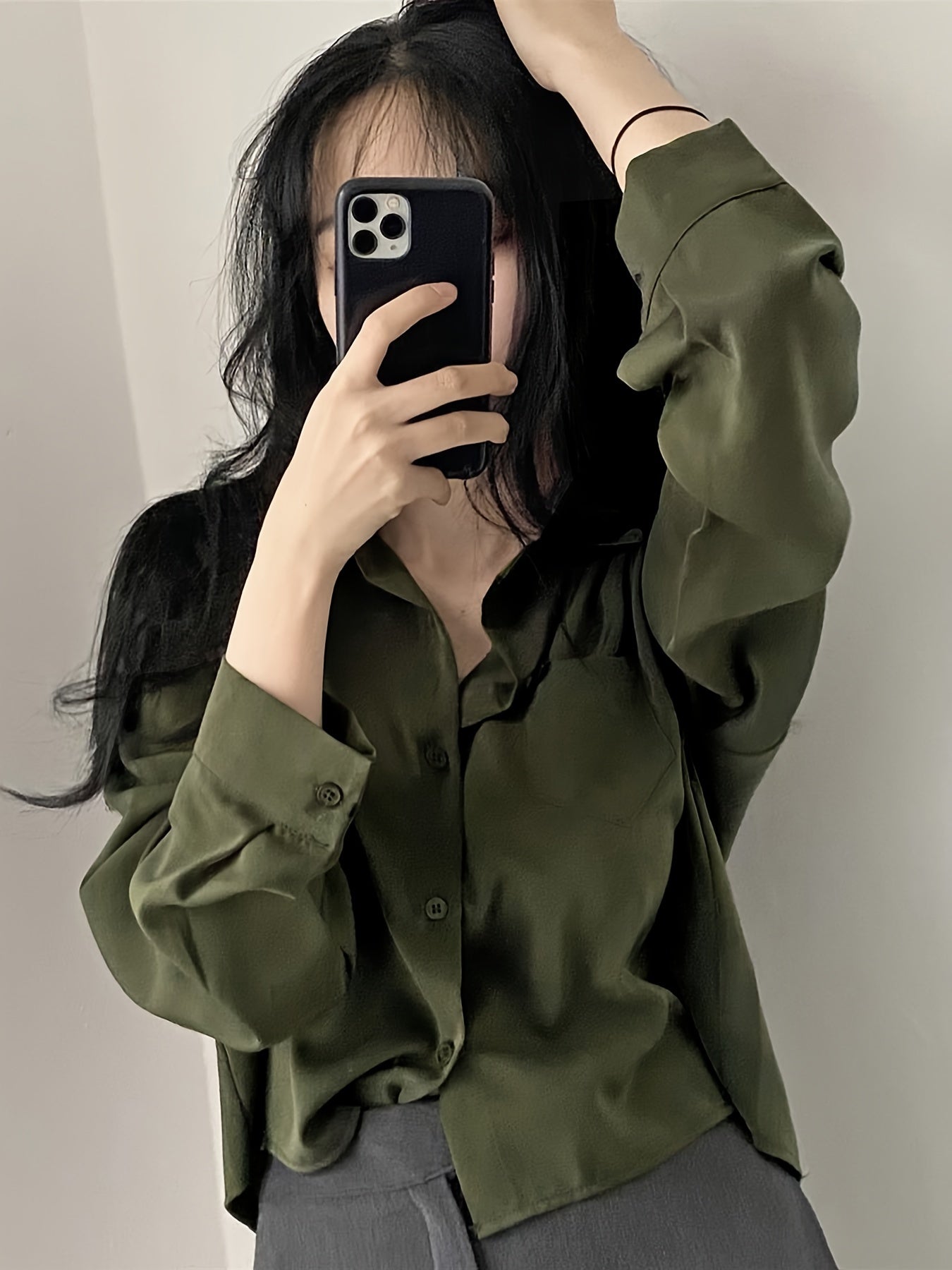 Women's Long Sleeve Shirt with Pocket Polyester Spring Fall Loose Fit