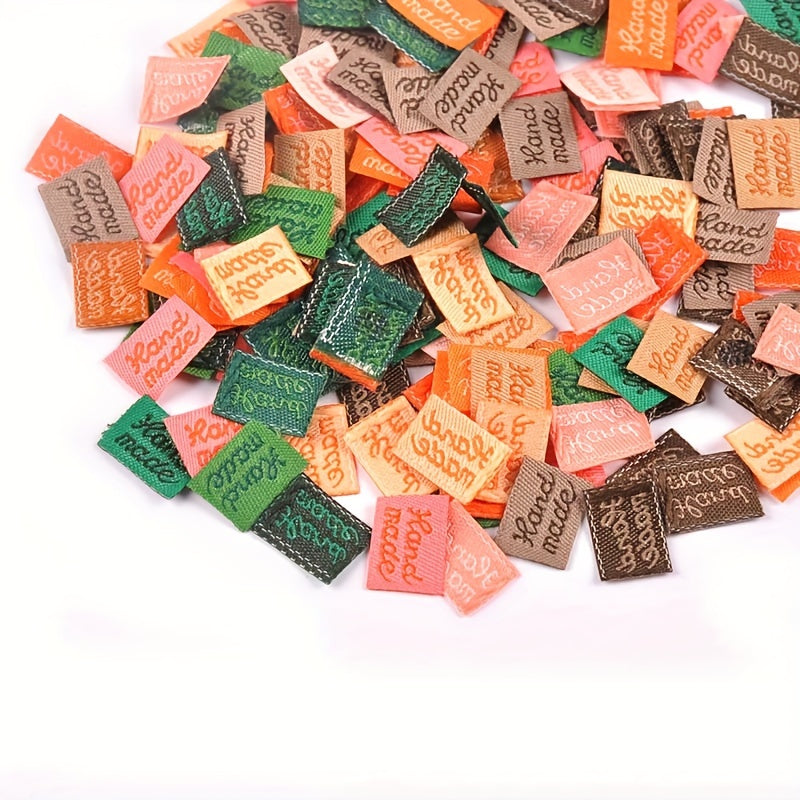 Set of 100 Colorful Fabric Labels with English Letters 1.5cm x 1cm for Sewing and DIY Crafts
