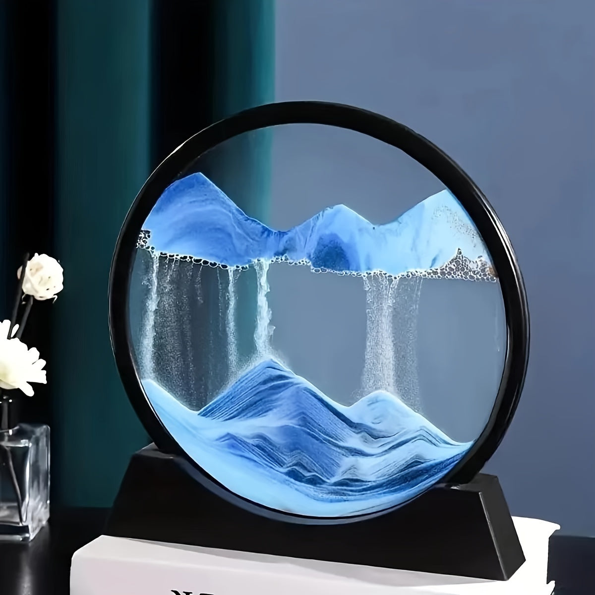 Blue Glass Sand Art Dome for Desk Decor Office and Home