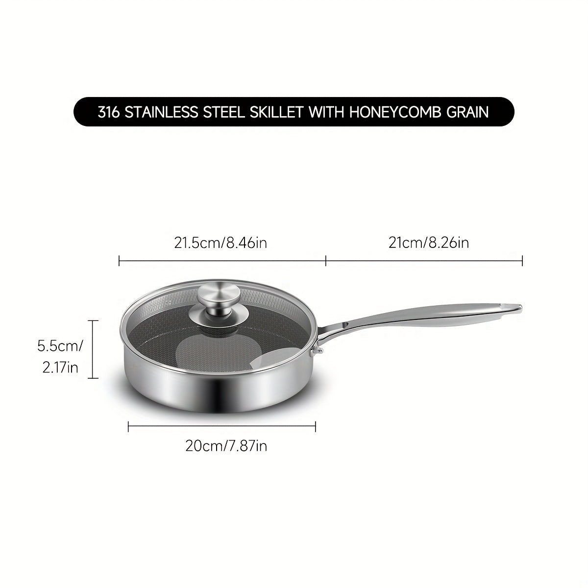 Stainless Steel Sauté Pan Non-Stick Honeycomb Surface Dishwasher Safe Induction Compatible