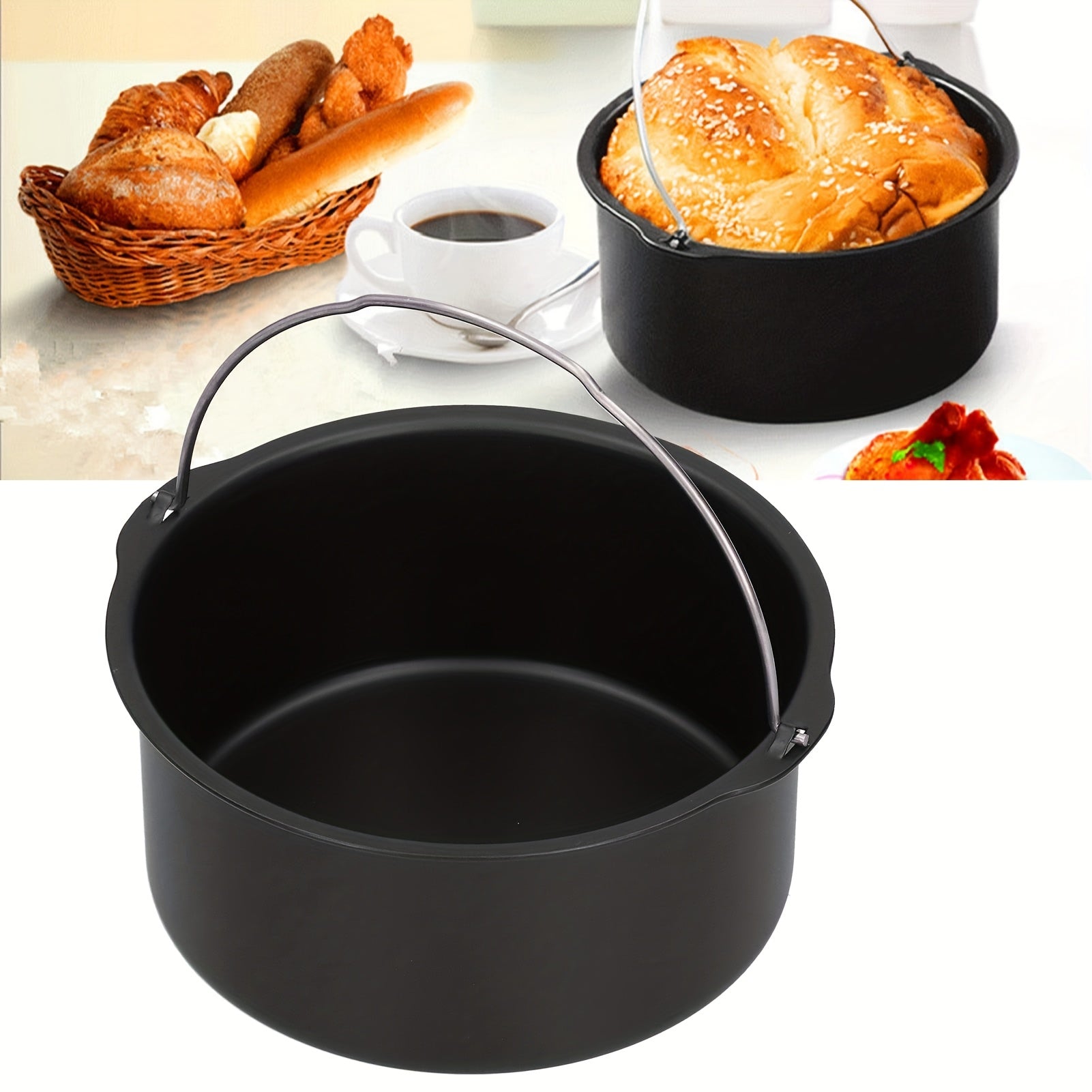 Medium 7-Inch Non-Stick Carbon Steel Air Fryer Baking Pan with Attachments