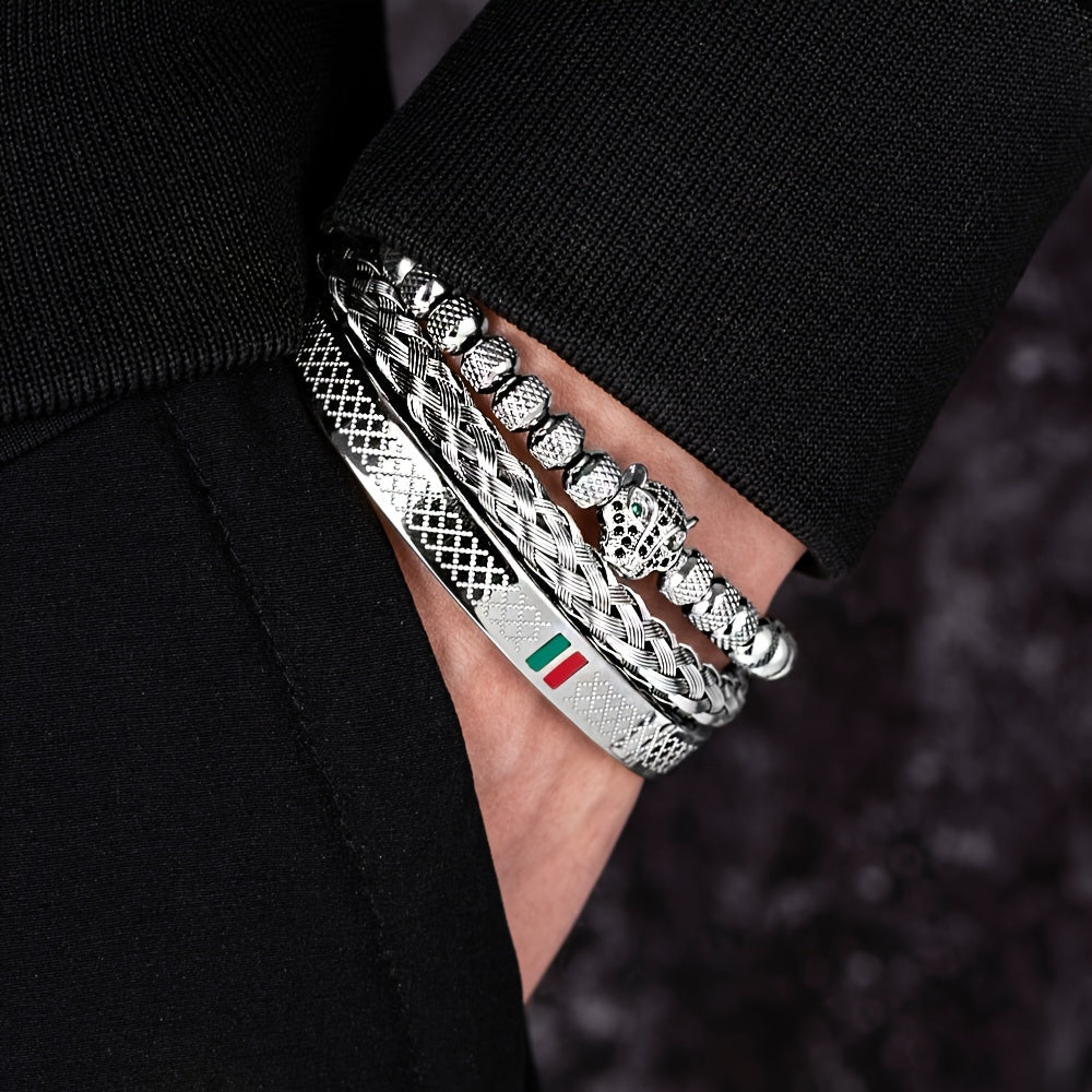 Leopard Head Bracelet Set Handmade Woven Bracelets Red Green Fashion Jewelry