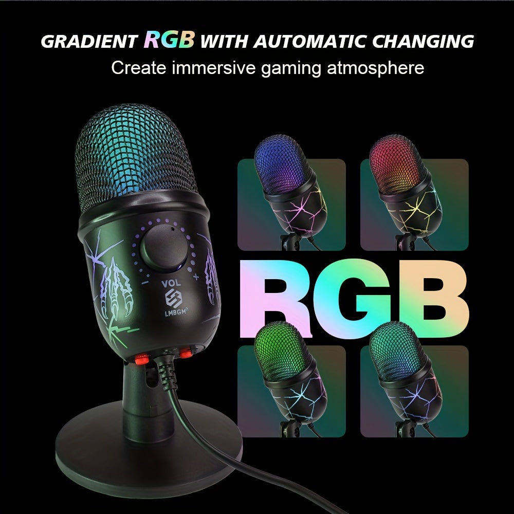 USB Condenser Microphone with RGB Lighting Noise Reduction Volume Control for Gaming Streaming Singing Video Conferencing