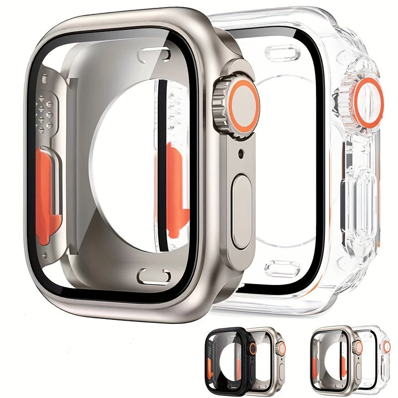 2 dona Ultra Look PC soat qutisi, shisha ekran himoyachisi bilan, Apple Watch Series 9-4 SE 45mm-40mm Titanium rang