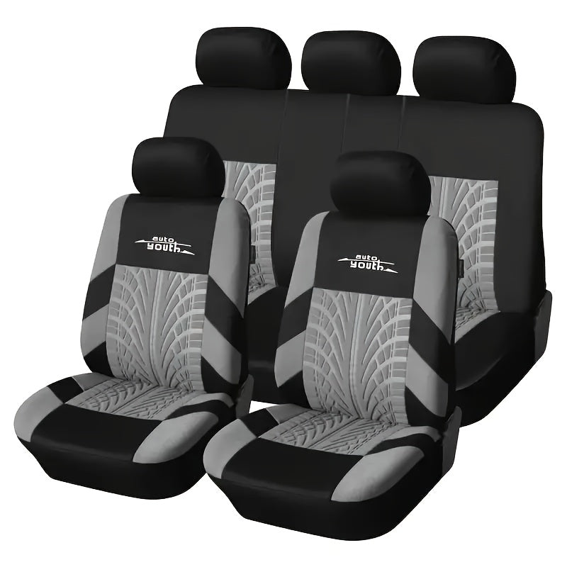 Durable Polyester Car Seat Covers for 5-Seater Vehicles with Red/Black or Blue/Black Patterns