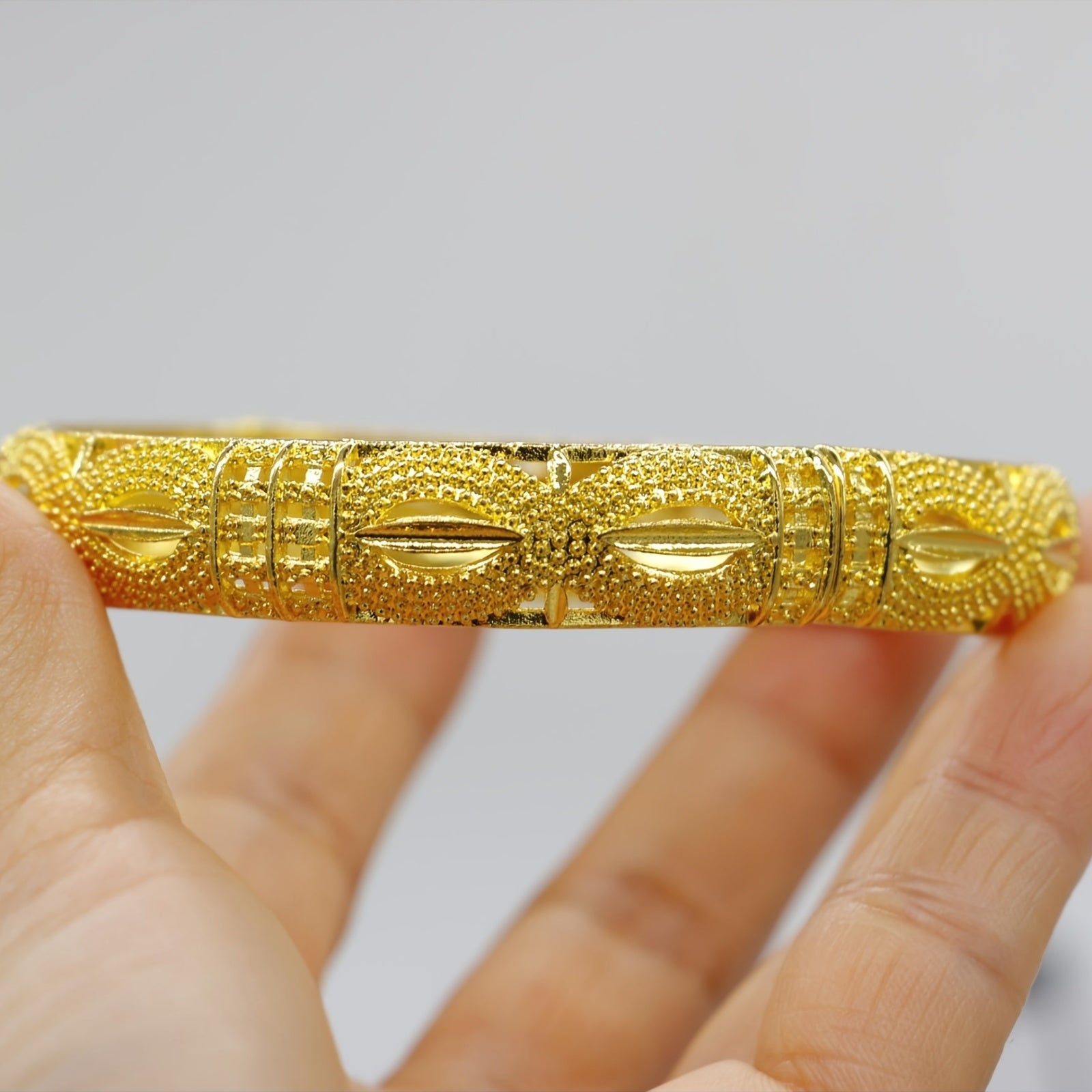 Tribal-Inspired 18K Plated Alloy Cuff Bracelet for Daily Wear and Weddings