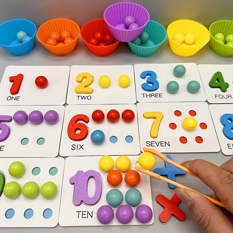 Juego de contar con números de madera para niños en edad preescolar, juguete educativo de matemáticas con cuentas y pinzas
