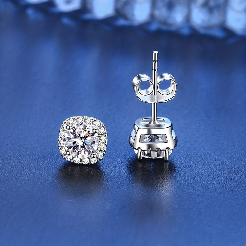 Pendientes de plata de ley estilo bohemio con moissanita en forma de cuadrado para mujer