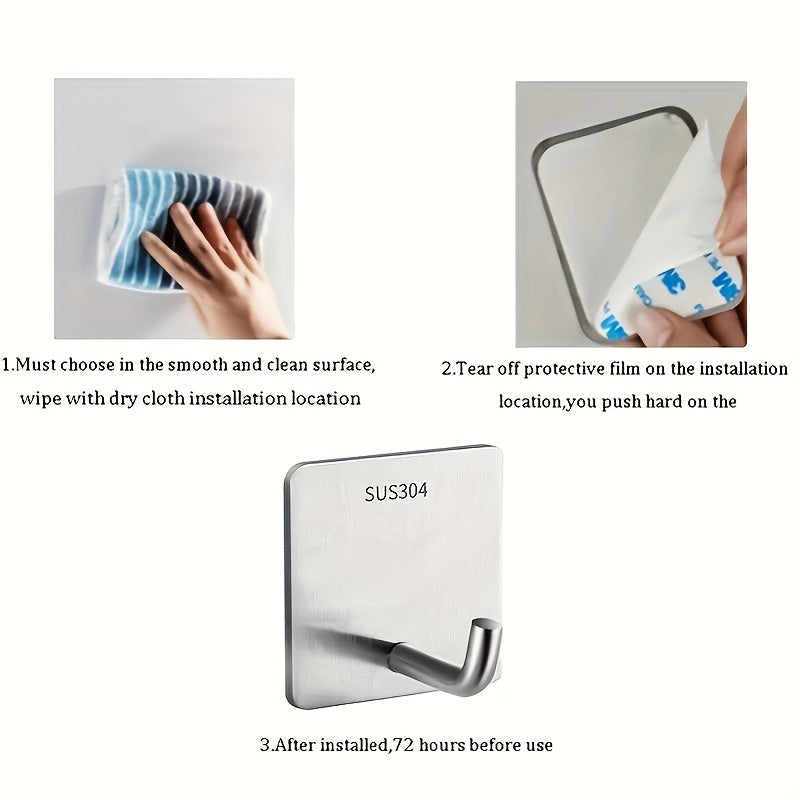 3-Pack Stainless Steel Adhesive Wall Hooks for Kitchen and Office Storage