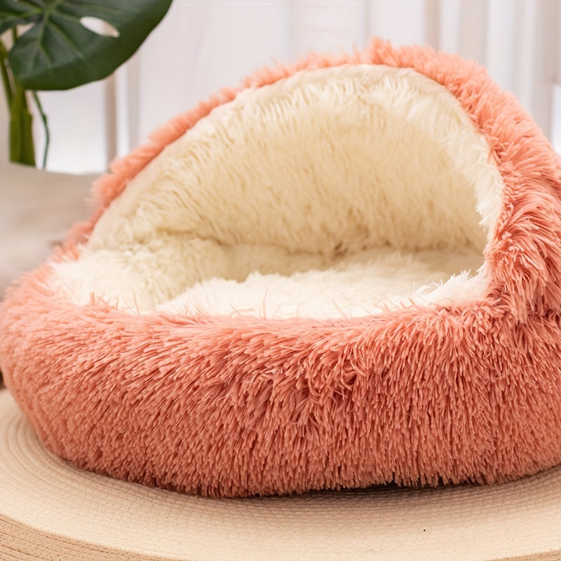 Small Animal Plush Bed with Detachable Cover for Cats and Dogs Non-Slip Foldable Support